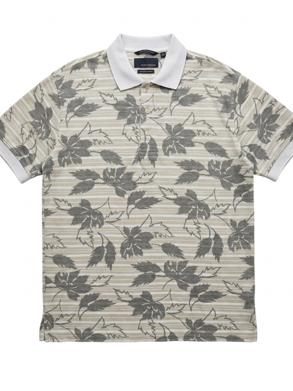 Greg Norman Collection Creme & Tan Polo with Light Gray Leaf Print Size Large